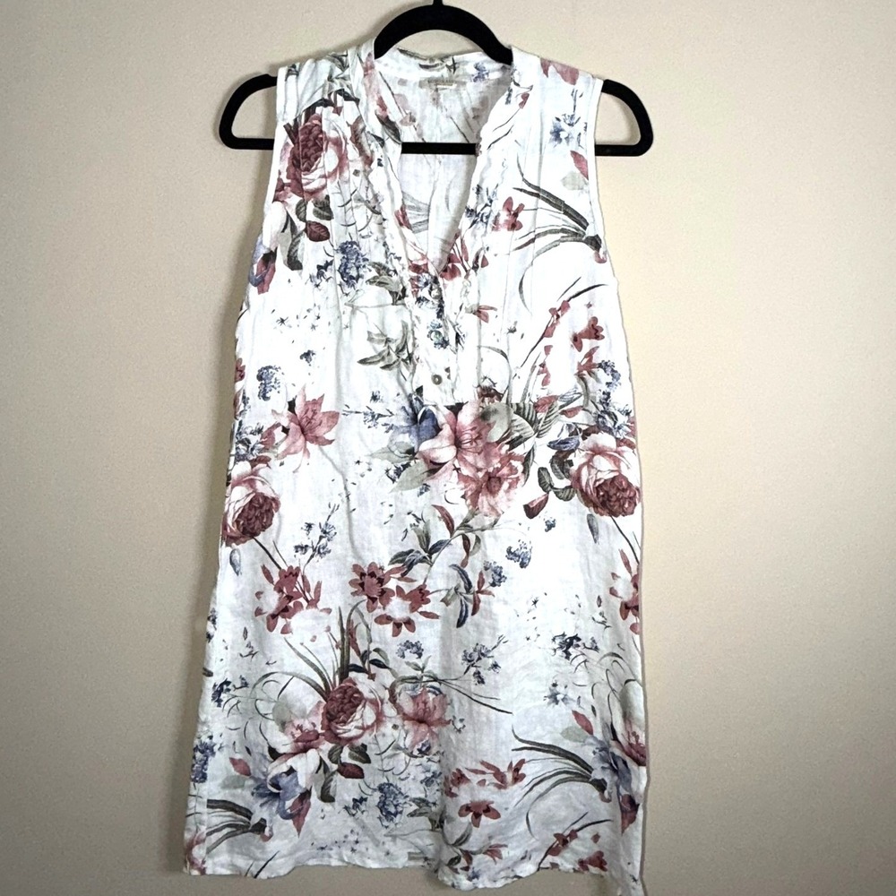 Marisa & Marie Italian Linen Floral Dress Cottagecore Sz S Sleeveless Shift